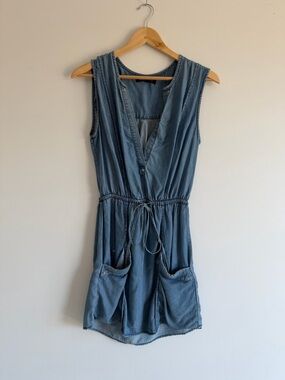Dynamite Chambray Sleeveless Dress | Denim Look Tie Waist | Size XS